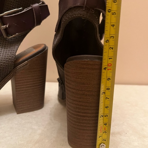 Dolce Vita Brown Open-Toe Block Heel Booties with Burgundy Strap